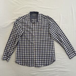 Ted Baker Long Sleeve Mens Size 4 Large  Blue and White Checked Dress Shirt
